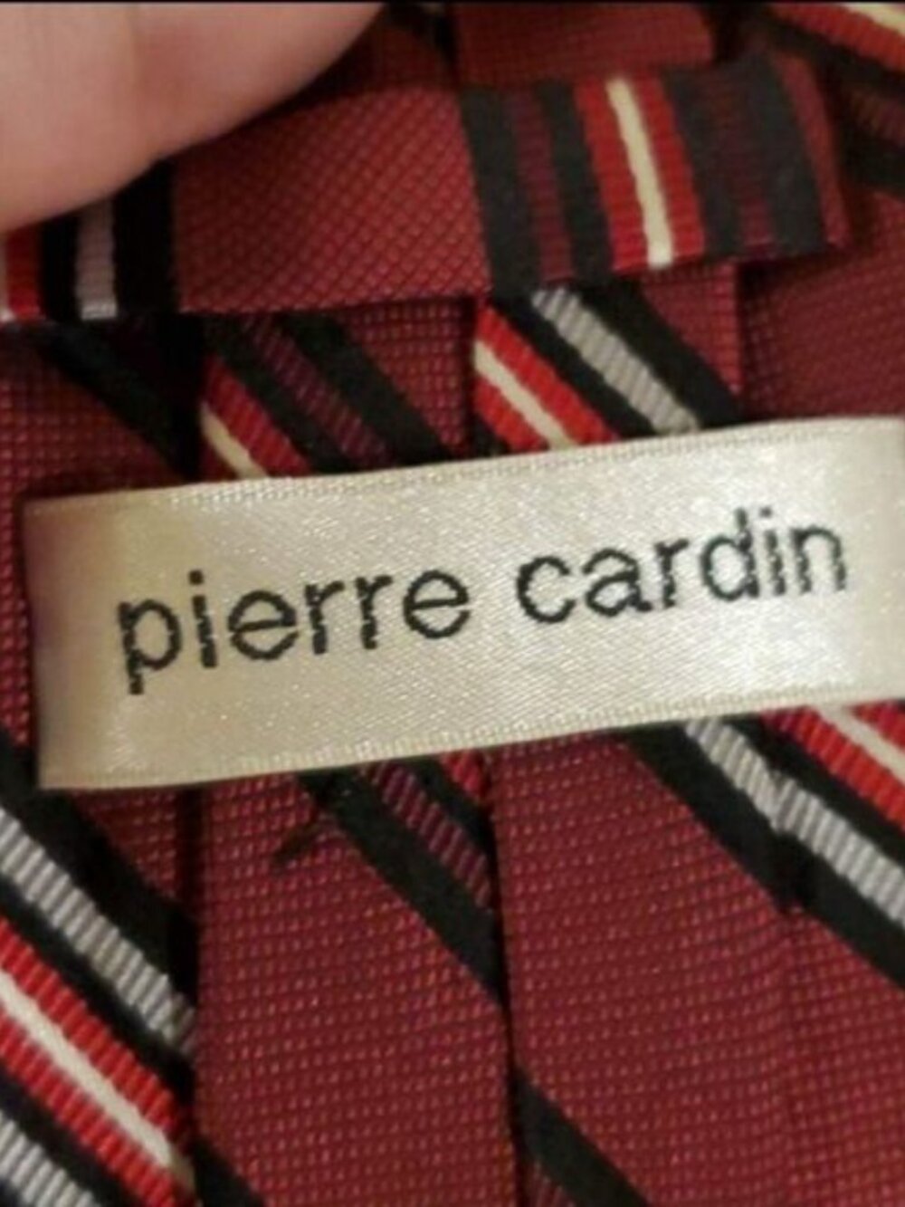VTG Pierre Cardin Necktie Red Burgundy Black White Diagonal Striped Tie